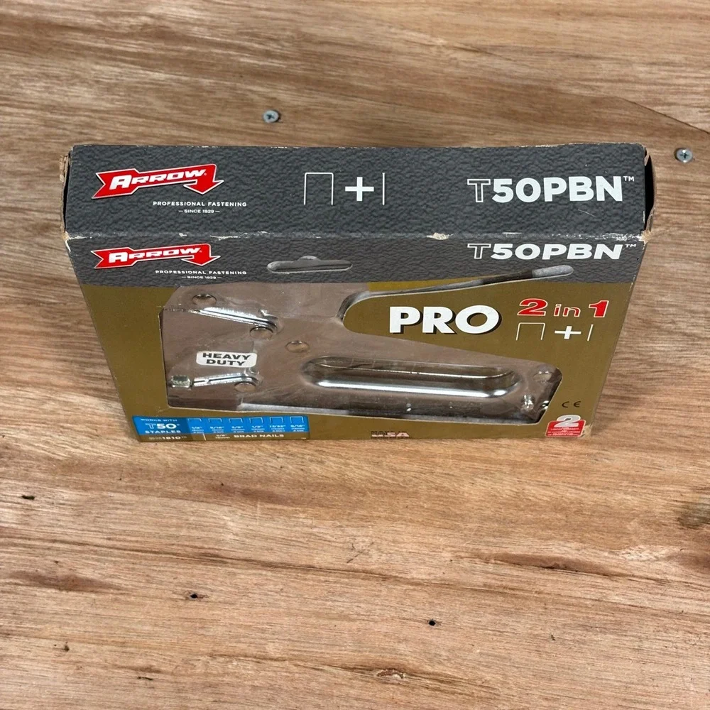 Arrow T50PBN Pro 2 in 1 Heavy Duty Staple Gun and Brad Nailer Chrome Finish